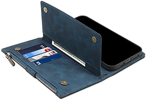ıPhone 13 mini ile Uyumlu Cep Telefonu Flip Case Kapak Cüzdan Kılıfı, RFID Engelleme Kart Tutucu Yuvalı Fermuarlı