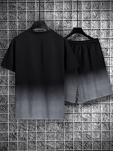 FDSUFDY İki Parçalı Kıyafetler Erkekler için Ombre Mektup Grafik Tee ve İpli Bel Şort (Renk: Siyah, Boyutu: Büyük)