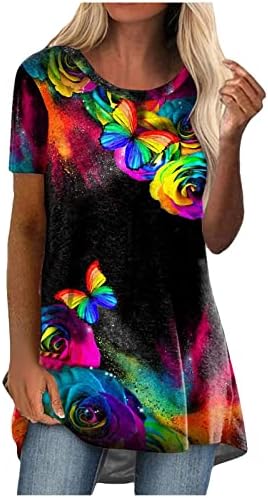 Bayan Moda T Shirt Renkli Etnik Grafik Baskı Gömlek Yuvarlak Boyun Kısa Kollu Üstleri 2023 Yaz Bluzlar