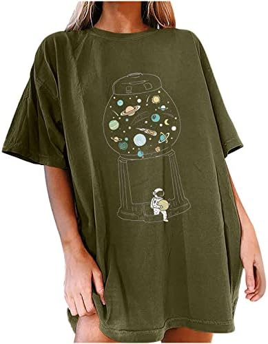 Astronot Baskılı Üstleri Kadın Gömlek Grafik Tees Bırakılan Omuz Kollu Gevşek T Shirt Kazak Şık Bluzlar
