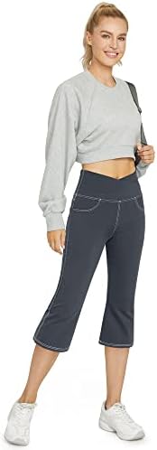 G4Free kapri pantolonlar Kadınlar için Çapraz Bel Bootcut Yoga Pantolon Sıkı Kapri Tayt 4 Cepli