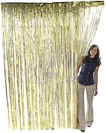 Kullanışlı Temelleri 3.2 ft x 9.8 ft Metalik Tinsel Folyo Saçak Perdeleri Parti fotoğraf arka fonu Düğün Dekor (Altın)