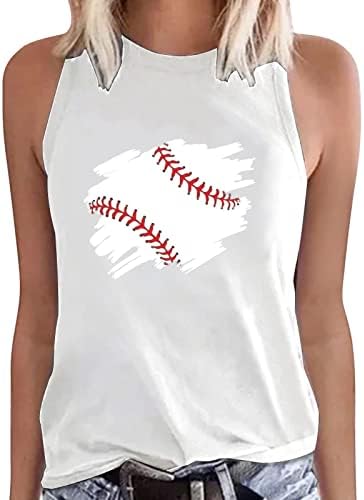 YUHAOTİN Yüksek Boyun Beyaz Düğme Aşağı Gömlek Kadın Kadın Yaz Kolsuz Ekip Boyun Beyzbol Baskı Tankı Üstleri Rahat