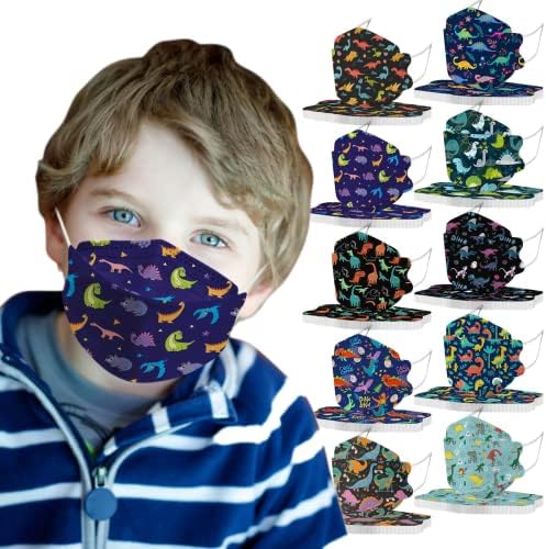 50 ADET Çocuklar Balık Tipi Maskeleri Tasarımları ile Sevimli Dinozor Baskılı 4 Katlı 3D Masks_Disposable Burun Tel