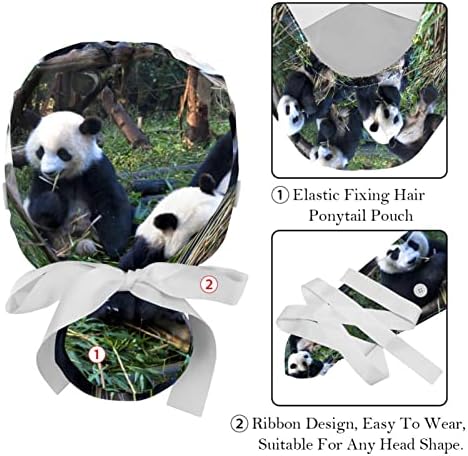 Panda Hayvan Ayarlanabilir çalışma kapağı Düğmesi ve Ter Bandı 2 Adet Hemşire Fırçalama Kapaklar Kadınlar Uzun Saç