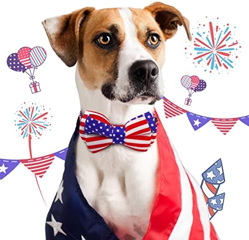 Surbogart Amerikan Bayrağı Köpek Tasması, Bağımsızlık Günü Ağır Hizmet Tipi Ayarlanabilir Sevimli Papyon Köpek Tasması,