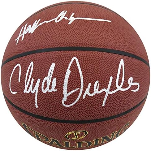Hakeem Olajuwon & Clyde Drexler Çift İmzalı Spalding Elevation İç / Dış Mekan NBA Basketbolu-İmzalı Basketbollar