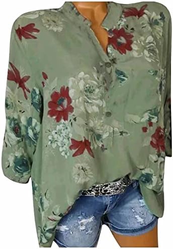 Bayan Baskılı Uzun Kollu Üstleri ,Moda Rahat Çiçek Baskı Üst Düğme V Yaka Uzun Kollu Alt Gömlek T-Shirt