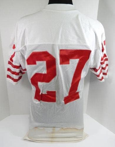 1980'lerin sonu 1990'ların başı San Francisco 49ers 27 Oyunu Kullanılmış Beyaz Forma 44 706-İmzasız NFL Oyunu Kullanılmış