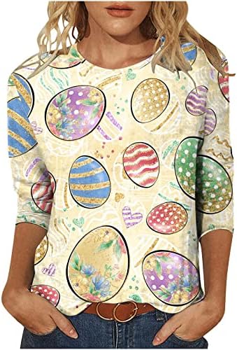 Kadın T Shirt 2023 3/4 Kollu Pamuklu Crewneck Grafik Mutlu Hediye Salonu Paskalya Bluz Tshirt Kızlar için Yaz Sonbahar