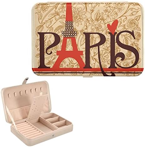 ınnewgogo Paris Yazı Vintage Çiçekli Küçük Mücevher Kutusu PU Deri Takı Organizatör Seyahat Seyahat Mücevher Kutusu