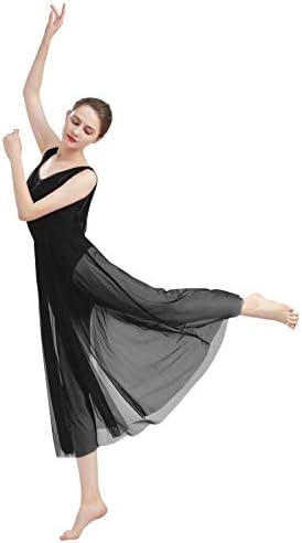 ODASDO Kadın Lirik Modern Çağdaş dans kostümü Leotard V Yaka Backless Bölünmüş Tül Etek Dökümlü Yerleşimi Elbise