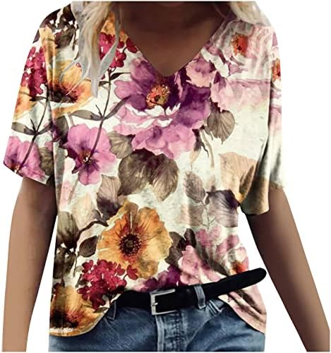 Kadın Ekip V Boyun Pamuk Çiçek Grafik Mutlu Hediye Salonu Sevgililer Bluz Gömlek Kızlar ıçin Yaz Güz R1 R1