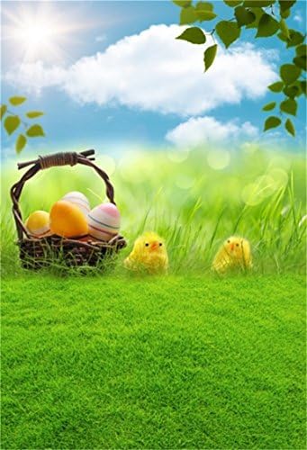 AOFOTO 3x5ft Paskalya Yumurtaları Arka Plan Bahar Bahçe Çayır Civciv Fotoğraf Backdrop Taze Çim Yeşil Çim Mavi Gökyüzü