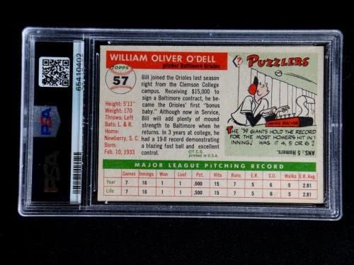 Billy O'dell 1955 Topps Beyzbol Kartı 57 Psa 6 Eski mt Orioles Dereceli-Beyzbol Slabbed Çaylak Kartları