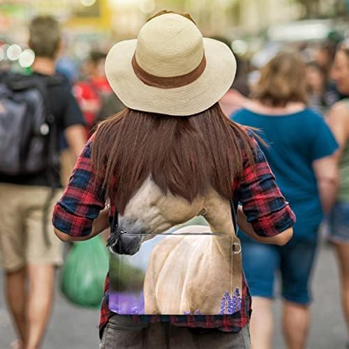 TBOUOBT Deri seyahat sırt çantası Hafif Dizüstü Rahat Sırt Çantası Kadın Erkek, Beyaz At Lavanta Manzara Fotoğraf