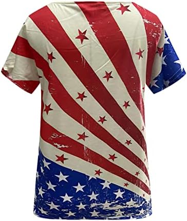 Kadın Bayrak Baskı V Yaka Gömlek Bağımsızlık Günü T-Shirt Yıldız ve Çizgili Temmuz 4th Gömlek Kısa Kollu Üstleri