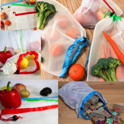 12'li Paket Yeniden Kullanılabilir Örgü Çantalar - Meyve, Sebze, Oyuncak ve Bakkal Deposu için Dayanıklı, Çevre Dostu,