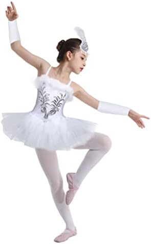 Freebily Kızlar Sequins Bale Dans Tutu Elbise Kuğu Gölü Performans Kostüm Kaşkorse Leotard Uzun Eldiven saç tokası