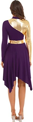 vastwit kadın Renk Bloğu Metalik Uzun Kollu Liturjik Övgü Dans Tunik İbadet Lirik Dans Elbise