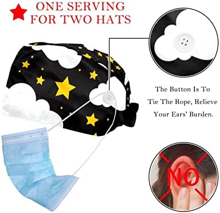 Çalışma kapağı Düğmesi ile, 2 Adet Ayarlanabilir Kravat Geri Şapka Ter Bandı Saç Kapağı Kadın Erkek, uzay Bulutlar