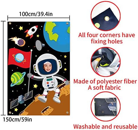 MELTELOT Dış Uzay Astronot Fotoğraf Kapı Afiş, 5x3ft Astronot Yüz Oyun Malzemeleri, Astronot Parti Oyunu Oyna Pretend