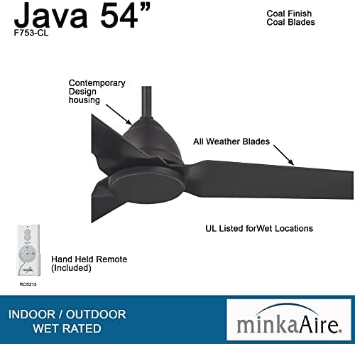 Kömür Kaplamalı MİNKA-AİRE F753-CL Java 54 inç Dış Mekan 3 Bıçaklı Tavan Vantilatörü