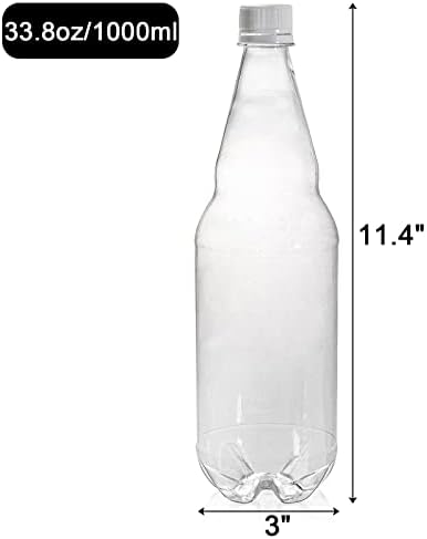Hiceeden Kapaklı 10 Adet 33 oz Plastik Meyve Suyu Şişeleri, Kapaklı 1000ml Tek Kullanımlık Uzun Boyunlu Şarap Şişeleri,