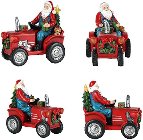 DUSVALLY Noel Santa & Traktör Heykelcik Dekorasyon Masa Heykeli ile led ışık-up Hediye için Çocuk ve Yetişkin, Vintage