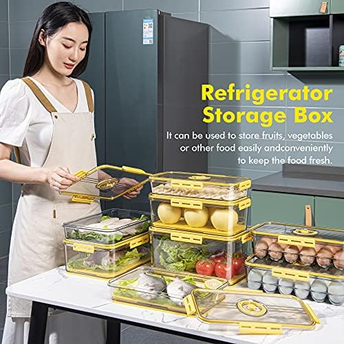 Yumurta kutusu Buzdolabı Saklama Kapları, Premium Buzdolabı Organizatör Kapaklı Kutular Tarih ve Saat Göstergesi İstiflenebilir