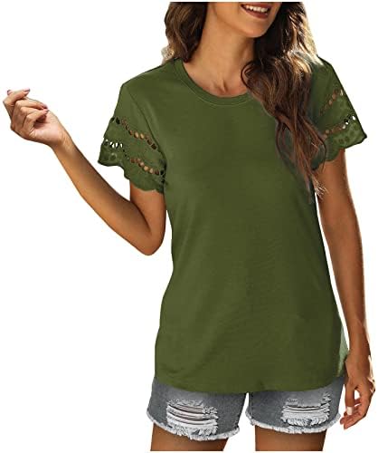 Kadın kısa kollu dantel T-Shirt bluz moda yaz düz renk rahat yuvarlak boyun gevşek Tops