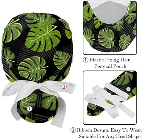 2 ADET çalışma Kapağı Kadınlar için Düğme ile Uzun Saç Ayarlanabilir Elastik Bandaj Kravat Geri Şapka Kabarık Kap