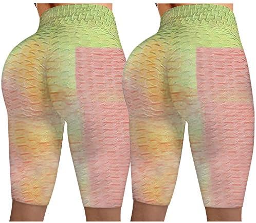 ZDFER Bayan Rahat Spor Kravat boya 2 Adet Yoga Pantolon Ganimet Şort Kadınlar için Streç Buruşuk Pantolon Cepler ile