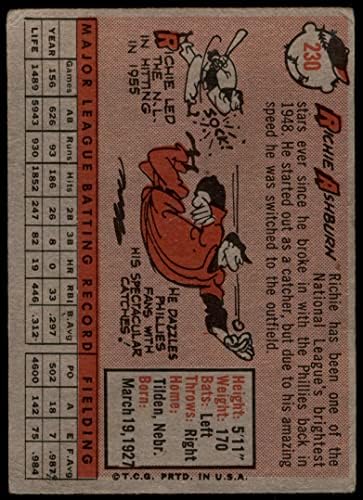 1958 Topps 230 Richie Ashburn Philadelphia Phillies (Beyzbol Kartı) ADİL Phillies