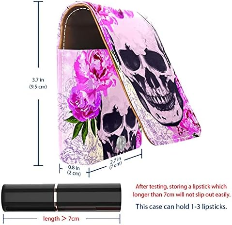 Pembe Çiçek Kafatası Küçük Ruj Kılıfı İçin Ayna İle Çanta, Dayanıklı Deri Kozmetik makyaj tutucusu, Taşınabilir Seyahat