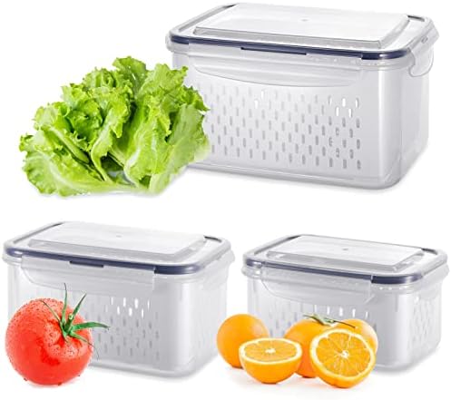 G * PEH Buzdolabı için Meyve Saklama Kapları Filtrelenebilir Sepetli ve Hava Geçirmez Kapaklı Taze Kap Sebze ve Meyve