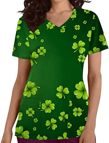 Kadın Aziz patrick Günü Scrub_Tops Moda Baskılı Tıbbi Tees Gömlek Yaz V Boyun İş Giysisi Baskı Rahat Gömlek