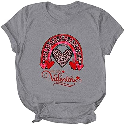 Sevgililer Günü Gömlek Bayan Sevimli Baskı T-Shirt Aşk Kalp Baskılı Gömlek Kısa Kollu Grafik Tees Tops