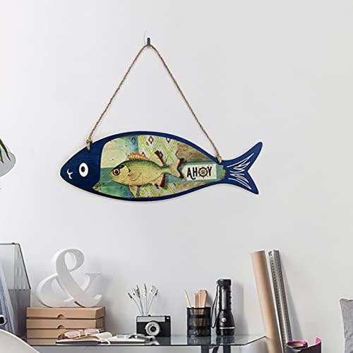 Vitray Yüzükler Yaz Ahşap Balık hoş geldin yazısı Denizcilik Duvar sanat dekoru Asılı Vintage Balık Süsleme İşareti