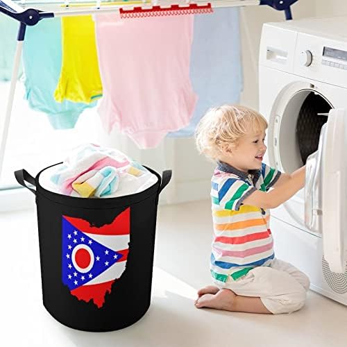 Bayrak Haritası Ohio Katlanabilir çamaşır sepeti Büyük çamaşır sepeti Hafif Depolama Sepeti Oyuncak Organizatör Kolları