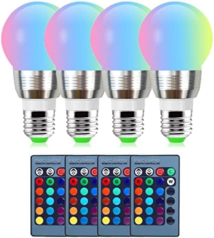 Edearkar 5 W RGB Renk Değiştirme LED Ampul, 4-Pack E26/E27 Q4 RGB Ampuller ile 16 Renkler Uzaktan Kumanda için Ev
