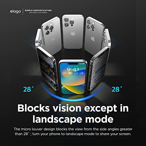 elago Gizlilik Camı + Ekran Koruyucu iPhone 14 Pro ile Uyumlu - Gizliliği Koruyun, 9H Yüzey Sertliği, Paramparça Geçirmez,
