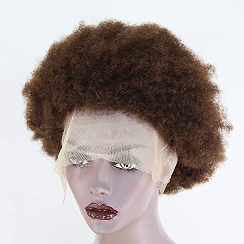 ZikZak Saç Afro Kinky Kıvırcık Kabarık Patlama Orta Kahverengi Kısa Dantel Ön İnsan Saç Peruk Siyah Kadınlar için