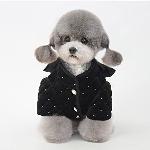 EDİNME Kış Köpek Elbise Sevimli Ilmek Sequins Pet Elbiseler Kedi Giyim Kıyafet sıcak tutan kaban (Renk: Siyah, Boyutu:
