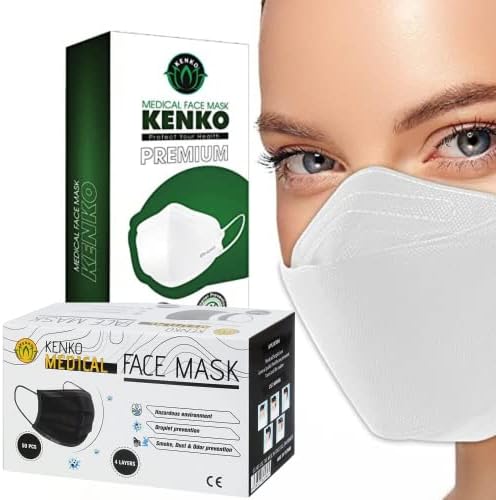 Kenko 4 katlı MEDİKAL, Seviye 2 ASTM F2100-19 passe Emniyetli Yüz Maskesi (50, Siyah) Medikal Modaya Uygun 4 katlı