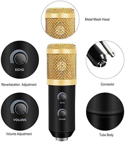 WIONC USB Bm 900 Mikrofon Kondenser Mikrofon Bilgisayar Kayıt Stüdyosu kayıt mikrofonu Standı ile (Renk: Siyah, Boyut: