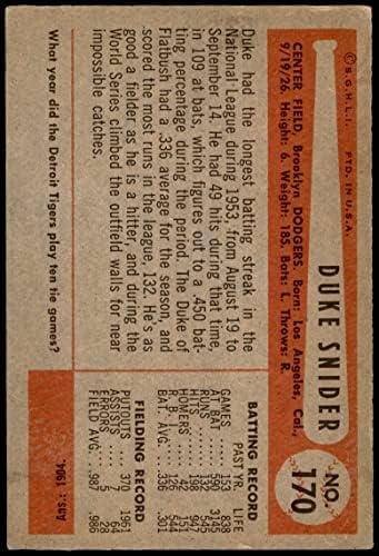 1954 Okçu 170 Duke Snider Brooklyn Dodgers (Beyzbol Kartı) VG / ESKİ Dodgers