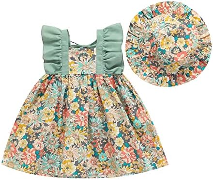 Yaz Yenidoğan Bebek Yürüyor Bebek Kız Elbise Çiçek Baskı Ruffles A-Line Elbiseler + Kap Kıyafetler