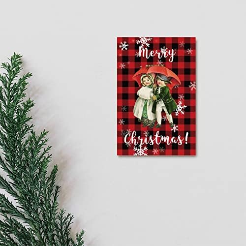 Vintage Noel Asılı İşareti Komik Noel Baba Ahşap İşareti Kar Tanesi Kırmızı Siyah Buffalo Ekose Ahşap İşareti Retro