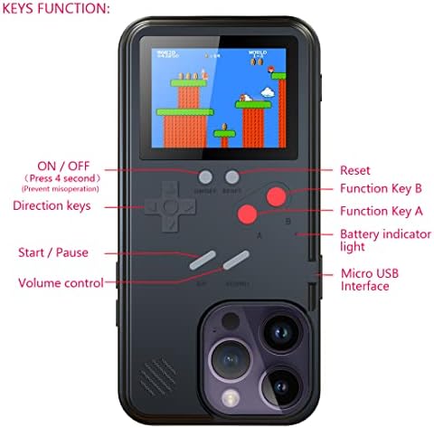 Temperli Cam Telefon Ekran Koruyuculu iPhone 14 için Gameboy Telefon Kılıfı, Oynanabilir 36 Retro Klasik Oyun, Elde